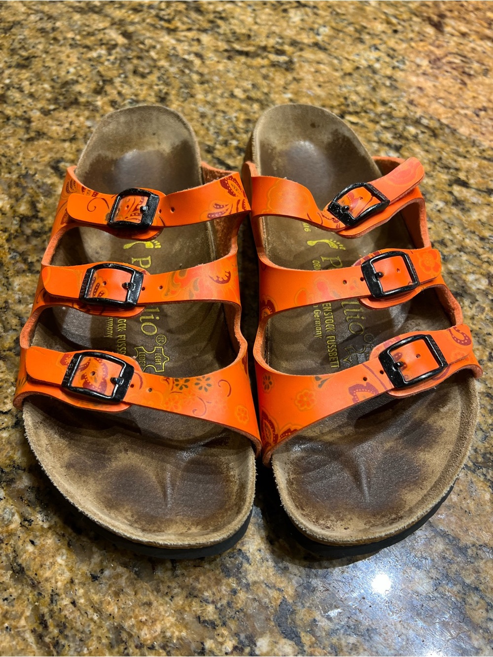 Papillio Orange Triple-Strap Buckle Sandals